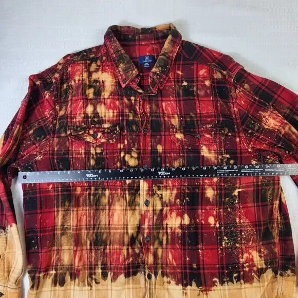 Arkansas Razorbacks Bleached Red Orange Flannel Button-Up Shirt 2XL 50-52 Hogs - Picture 8 of 10